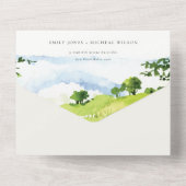 Elegante Grüne Wasserfarbenwelt Landschaft Hügel B All In One Einladung (Rückseite)