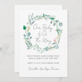 Elegante Grüne Watercolor Schwangerschaft Ankündigung (Vorne/Hinten)