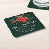 Elegante grüne Weihnachten mit Blumen Save the Dat Rechteckiger Pappuntersetzer (angewinkelt)