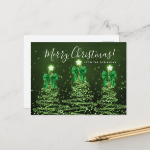 Elegante grüne Weihnachtsbäume mit Schleifen Postkarte