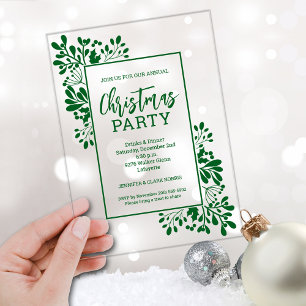 Elegante grüne Weihnachtsfeier mit Blattwerk Acryleinladungen