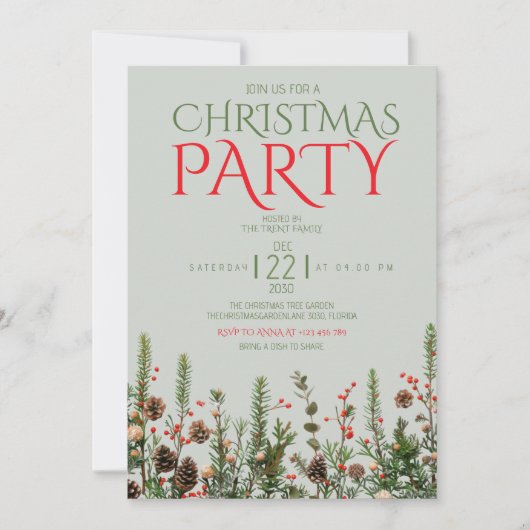 Elegante Grüne Weihnachtsfeiertage Party Einladung (Vorderseite)