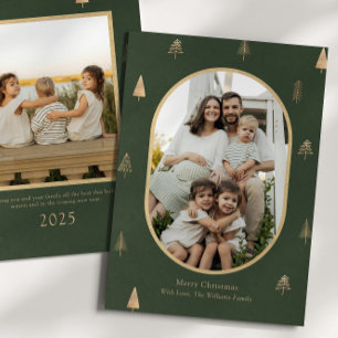 Elegante grüne Weihnachtsfotokarte mit goldenen Bä Feiertagskarte