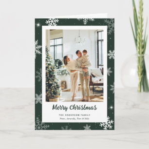 Elegante grüne Weihnachtskarte mit 2 Fotos und Sch Feiertagskarte