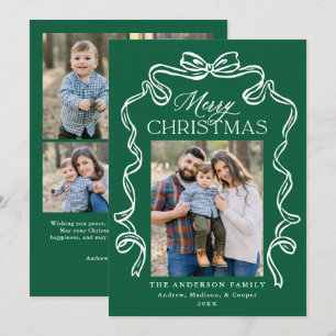 Elegante grüne Weihnachtskarte mit Schleife 5 Foto Feiertagskarte
