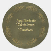 Elegante grüne Weihnachtskekse mit Goldblättern Runder Aufkleber (Vorderseite)