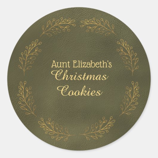 Elegante grüne Weihnachtskekse mit Goldblättern Runder Aufkleber (Vorderseite)