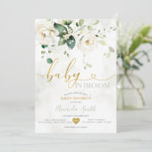 Elegante grüne weiße Blume Baby in Bloom Einladung (Stehend Vorderseite)