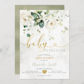 Elegante grüne weiße Blume Baby in Bloom Einladung (Vorne/Hinten)
