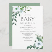 Elegante grüne weiße Blumen-Baby-Dusche laden ein Einladung (Vorne/Hinten)