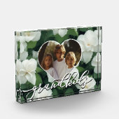 Elegante grüne, weiße Blumen-Fotovorlage Fotoblock (Links)