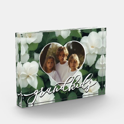 Elegante grüne, weiße Blumen-Fotovorlage Fotoblock (Links)