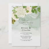 Elegante grüne Weiße Rosen Paare Dusche lädt ein (Vorderseite)