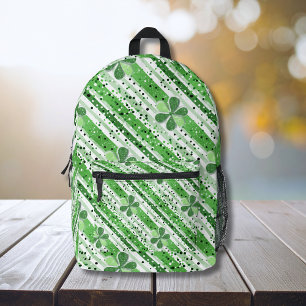 Elegante grüne weiße Streifen Shamrock Glitter Bedruckter Rucksack