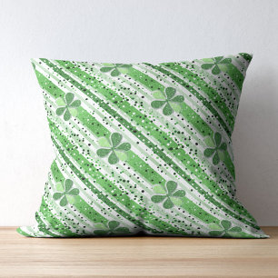 Elegante grüne weiße Streifen Shamrock Glitter Kissen