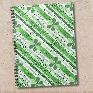 Elegante grüne weiße Streifen Shamrock Glitter Notizblock