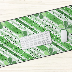 Elegante grüne weiße Streifen Shamrock Glitter Schreibtischunterlage
