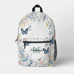 elegante Grüne Wildblume Boho Monogramm in Blüte Bedruckter Rucksack