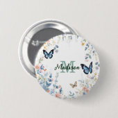 elegante Grüne Wildblume Boho Monogramm in Blüte Button (Vorne & Hinten)