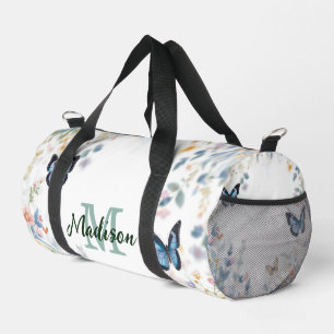 elegante Grüne Wildblume Boho Monogramm in Blüte Duffle Bag