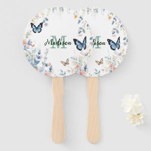 elegante Grüne Wildblume Boho Monogramm in Blüte Fächer