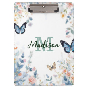 elegante Grüne Wildblume Boho Monogramm in Blüte Klemmbrett