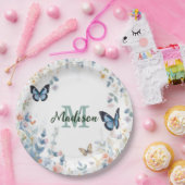 elegante grüne Wildblume Boho Monogramm in Blüte Pappteller (Party)