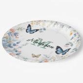 elegante grüne Wildblume Boho Monogramm in Blüte Pappteller (Schrägansicht)