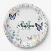 elegante grüne Wildblume Boho Monogramm in Blüte Pappteller (Vorderseite)