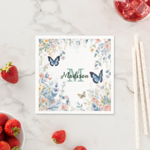elegante Grüne Wildblume Boho Monogramm in Blüte Serviette
