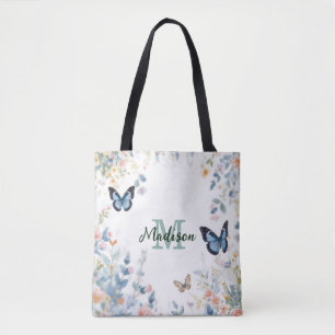 elegante Grüne Wildblume Boho Monogramm in Blüte Tasche