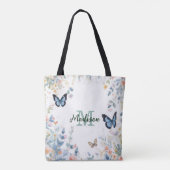 elegante Grüne Wildblume Boho Monogramm in Blüte Tasche (Rückseite)