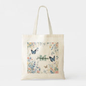 elegante grüne Wildblume Boho Monogramm in Blüte Tragetasche (Rückseite)