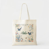 elegante grüne Wildblume Boho Monogramm in Blüte Tragetasche (Vorne)