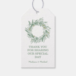 Elegante Grüne Winter-Botanische Kranzhochzeit Geschenkanhänger