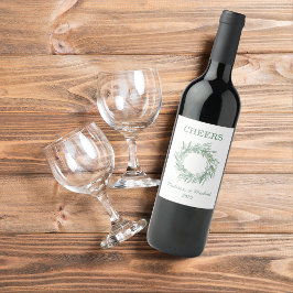 Elegante Grüne Winter-Botanische Kranzhochzeit Weinetikett