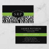 Elegante grüne Zebra-Monogramm-Visitenkarten Visitenkarte (Vorne/Hinten)