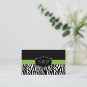 Elegante grüne Zebra-Monogramm-Visitenkarten Visitenkarte (Stehend Vorderseite)