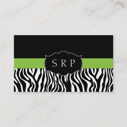 Elegante grüne Zebra-Monogramm-Visitenkarten Visitenkarte (Vorderseite)