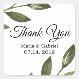 Elegante grüne Zweige Airy Wedding Vielen Dank Quadratischer Aufkleber