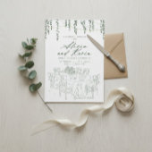 Elegante Grünelemente & Lichterkette Hochzeitsdusc Einladung