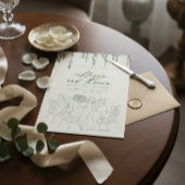 Elegante Grünelemente & Lichterkette Hochzeitsdusc Einladung