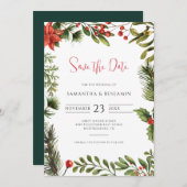 Elegante Grünen Winter Fall Blumenhochzeit Save The Date (Vorne/Hinten)