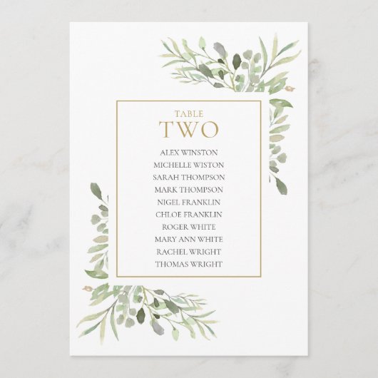 Elegante Grünfläche Tischnummer 2 Sitzplan (Vorderseite)