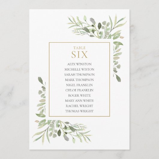 Elegante Grünflächen Tischnummer 6 Sitzplakette (Vorderseite)