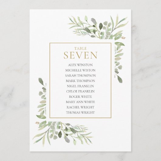 Elegante Grünflächen Tischnummer 7 Sitzplakette (Vorderseite)