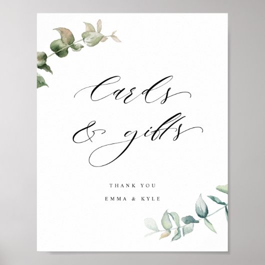 Elegante Grünkarten und Geschenke Hochzeiten Poster (Vorne)