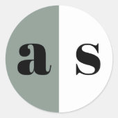 Elegante, grünlich graue Monogramm-Hochzeit Runder Aufkleber (Vorderseite)