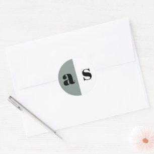 Elegante, grünlich graue Monogramm-Hochzeit Runder Aufkleber