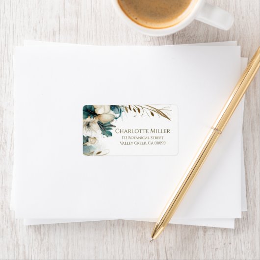 Elegante Grünpflanzen Aquamarine Hochzeit Adressaufkleber (Insitu)